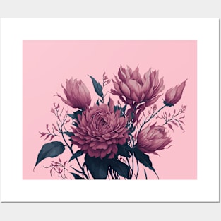 Beautiful bouquet of pink flowers on white background Posters and Art